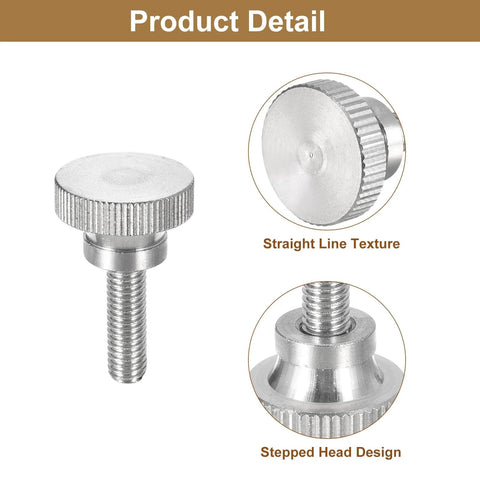 M5x16mm Knurled Thumb Screws, 5 Pack, 304 Stainless Steel, flat knurled head with straight line texture and stepped head detail