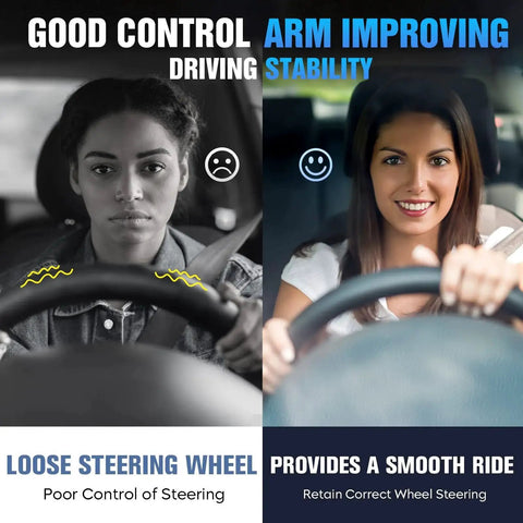 Comparison of drivers with poor and smooth steering, emphasizing Chevrolet Malibu Bolt On Front Lower Control Arm Kit's benefits.