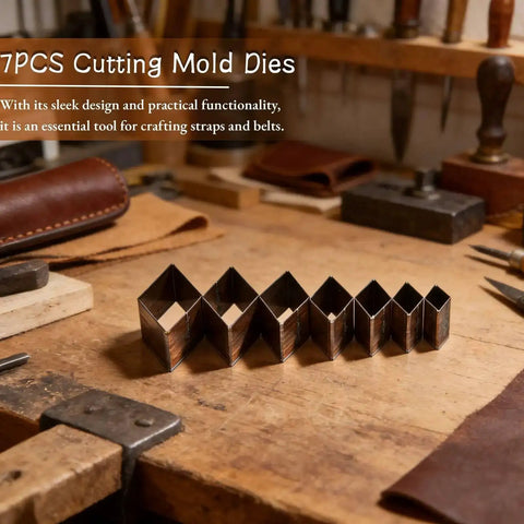 Seven Piece Leather Hole Punch Set With Diamond Shape Dies From 20mm To 50mm For DIY Leather Wallets Belts Purses And Crafts