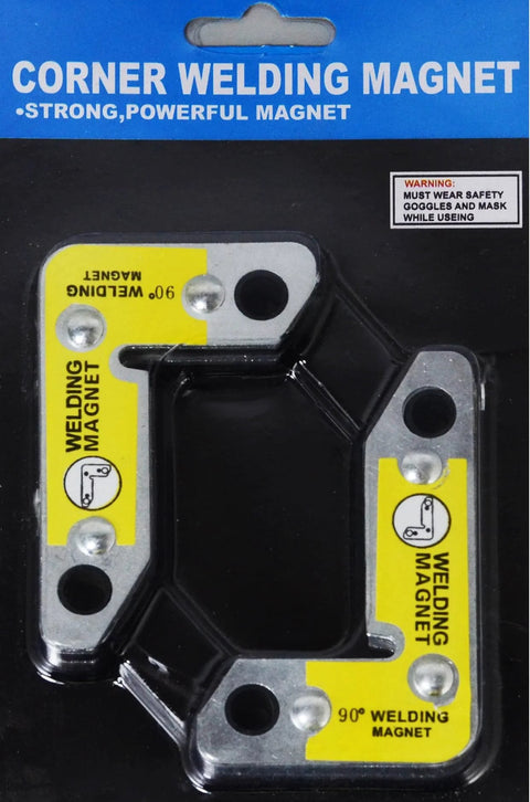 Magnetic Corner Squares For Welding Twin Pack Magnetic Right Angle Fixtures 90 Degree Holders visible in packaging