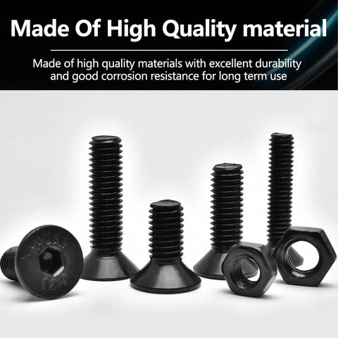 440 Piece Metric Hex Socket Head Cap Screws And Nuts Kit In Alloy Steel 10.9 Black Finish M3 M4 M5 Countersunk Bolts Display