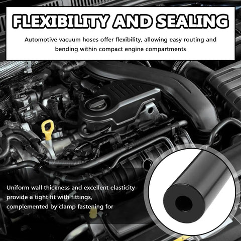 Engine showing Silicone Vacuum Hose Kit For Cars Six Sizes From 1/8 To 3/8 Inch With 64 Connectors And 24 Clamps 94 Piece Set