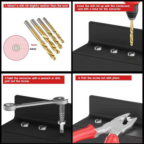 Steps to use 14 Piece Screw Extractor Set Heavy Duty With Left Hand Drill Bits For Removing Stripped Screws And Broken Bolts