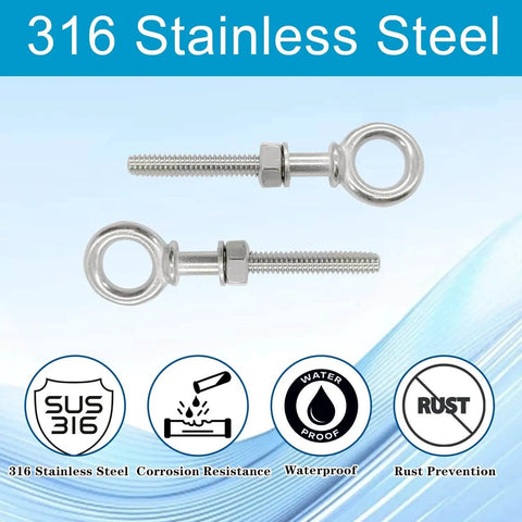 Beefy 5 Pack 1 Quarter Inch By 2 Inch Eye Bolt Set Premium T316 Stainless Steel Shoulder Lifting Eyebolts with nuts