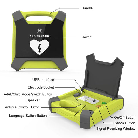 Rechargeable AED Trainer With Remote Control For Pro Grade CPR Practice And Defibrillator Simulation 8 Realistic Scenarios with labeled parts