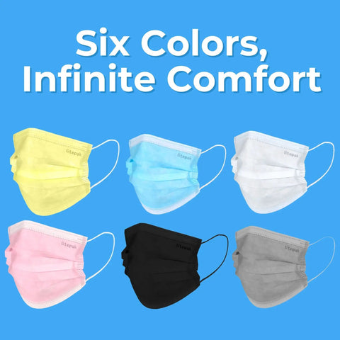 Six colorful face masks featuring adjustable earloops and breathable protection.