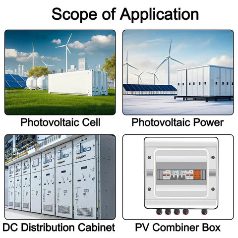 Illustration of photovoltaic cell, photovoltaic power, DC distribution cabinet, and PV combiner box application scope