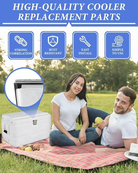 Couple on picnic with Igloo cooler showcasing Cooler Hinges And Latch Replacement Kit For Igloo Coolers, durable stainless steel parts