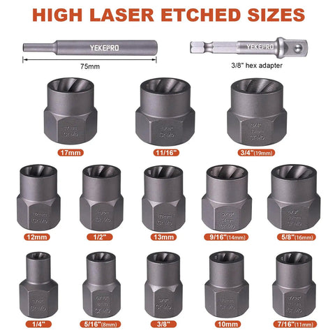 Bolt Extractor Sizes 15 Piece Heavy Duty Bolt Extractor Set For Impact Thre...