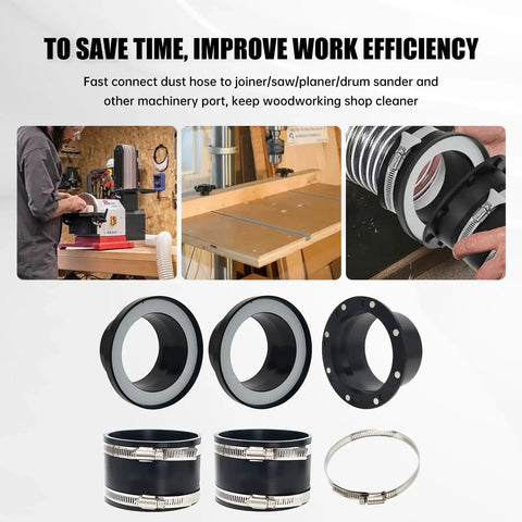 Magnetic Dust Collection Fittings Quick Connect Kit For Woodworking Tools 4 Inch And Two Point Five Inch Hose Sizes With Tool Free Magnetic Connection