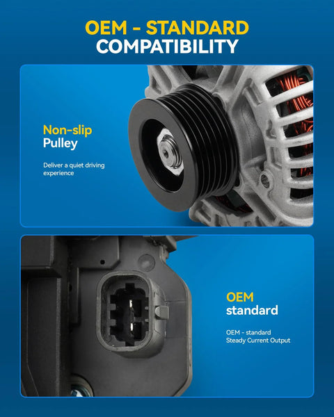 125-Amp High Output Alternator Replacement for Chevy Impala 2006-2011 3.5L and 3.9L, Monte Carlo 2006-2007 showing pulley and connection port