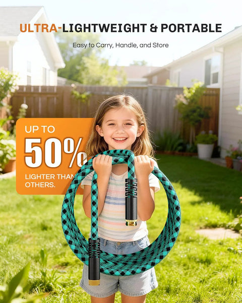 Garden hose WELLUCK 50 ft, teal and black braided 3750D hose with brass end connectors