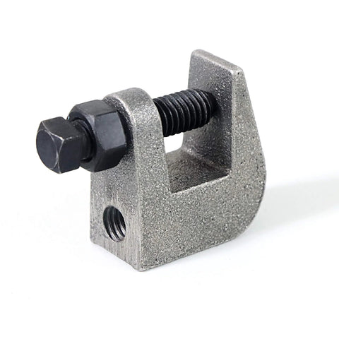 Beam clamp with screw and hex nut, iron finish, 3/4 in jaw opening for copper or PVC piping