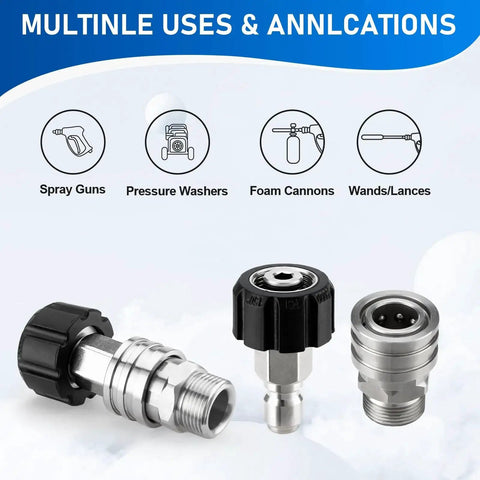 Stainless Steel Pressure Washer Quick Connect Adapter Kit Set M22 14mm To 3/8 Inch Swivel Fittings Four Pack for versatile use