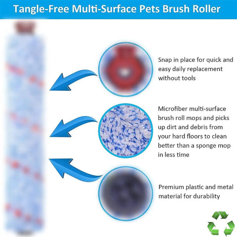 Replacement brush roller for Bissell CrossWave; blue microfiber roll with durable plastic and metal housing