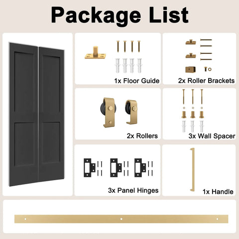 36 By 84 Inch Bifold Barn Door In Textured Black With Vinyl Wrap Two Panel Hollow Core Interior Door With Brushed Gold Hardware Kits