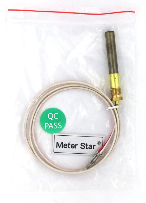 Meter Star thermopile with cylindrical metal probe, brass collar, beige insulated lead wire; QC PASS.
