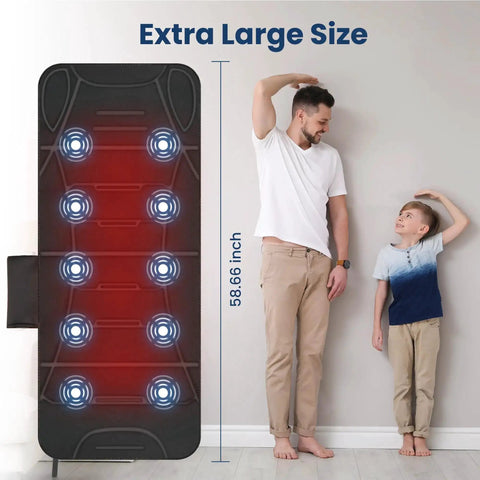 Full Body Massage Mat With Heat And Vibration Ten Motors next to man and child for size comparison