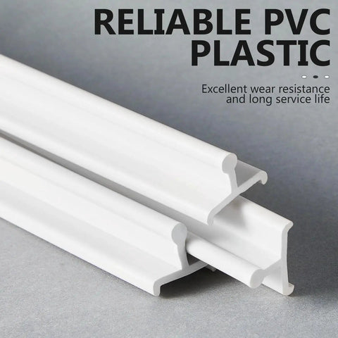 Close-up of two durable white vinyl channel pieces, part of the Two Pack 72 Inch Vinyl Sliding Screen Door Replacement Track Bottom Rail Kit.