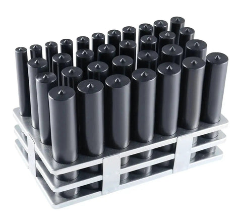 Transfer Punch Set 33-Piece 4 7/8 Inch Long 1/2 To 1 Inch Increments In 64ths Heat-Treated Steel HRC 61-63 stacked view