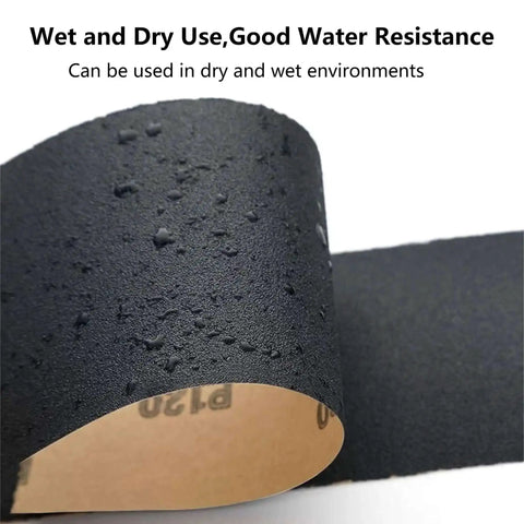 Close-up of wet sandpaper sheet from Assorted Grit Sandpaper Sheets Kit 100 Pack 80 To 5000 Wet And Dry Sanding For Wood Metal Auto And Paint Polishing.