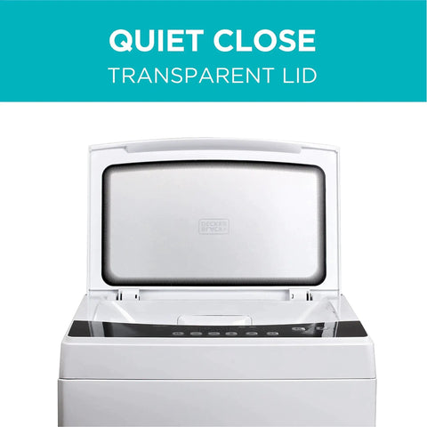 Portable Washer 3 Cu Ft, 6 Cycles, LED, Transparent Lid, open with visible control panel.
