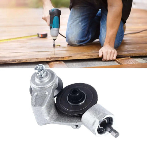 Beast Pro Heavy Duty Electric Drill Shears Attachment Kit with titanium blades shown on wooden surface for metal cutting.