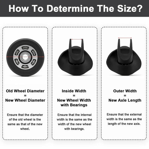 Set Of 8 Luggage Replacement Wheels With 50mm Rubber Swivel Casters For Suitcases And Travel Trolleys size guide