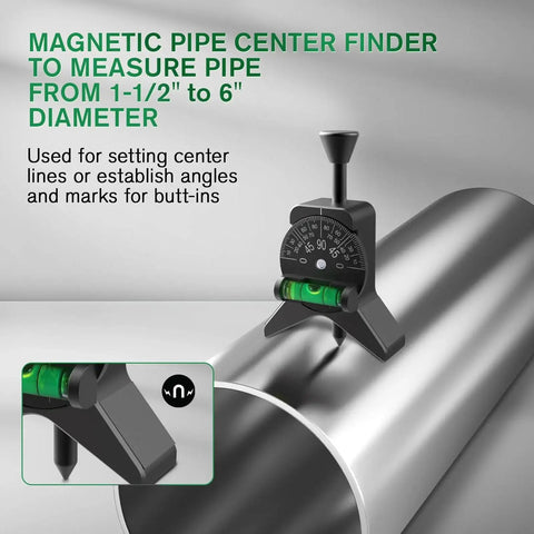 Pipe Center Finder With Magnetic Centering Head For Quick Accurate Pipe Diameter Measurements From One And A Half Inches To Six Inches With A Two And Three Quarters Inches Y Shape Black on metal pipe