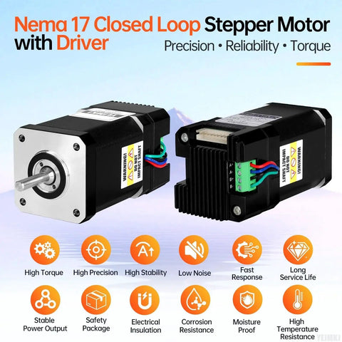 Nema 17 Closed Loop Stepper Motor With Integrated Driver For 3D Printers And DIY Robots, 2 Phase 1.8 Degree, High Torque 0.44Nm