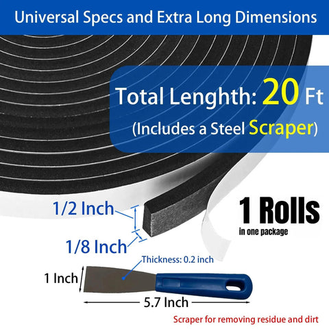 Image of Smoker Gasket Seal Half Inch By One Eighth Inch Self-Adhesive High Temp Black Felt 20 Ft Roll with included steel scraper.