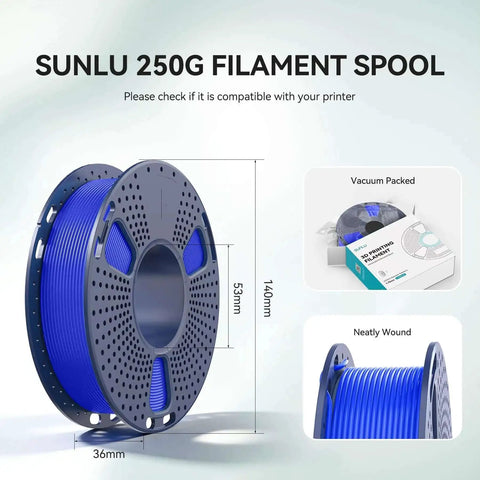 16 Color PLA Filament Bundle For 3D Printing, 1.75mm, Vacuum Packed 0.25kg Spools, highlighted in a blue colored filament on a spool
