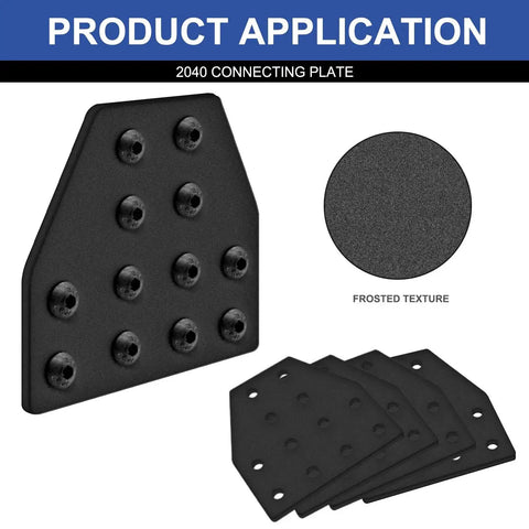 Eight Piece 2040 Corner Bracket T Shaped 12 Hole Connector For Aluminum Extrusion Hardware Black Kit with frosted texture