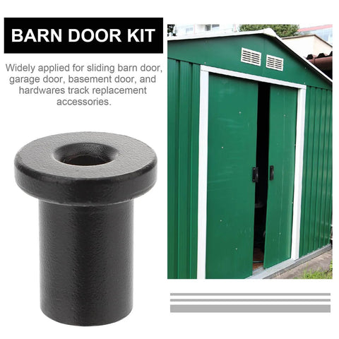Five Pack Barn Door Track Spacers And Wall Connectors Rust Resistant Smooth Polished Hardware For Sliding Door Setups shown installed on green storage shed with close-up of spacer component.