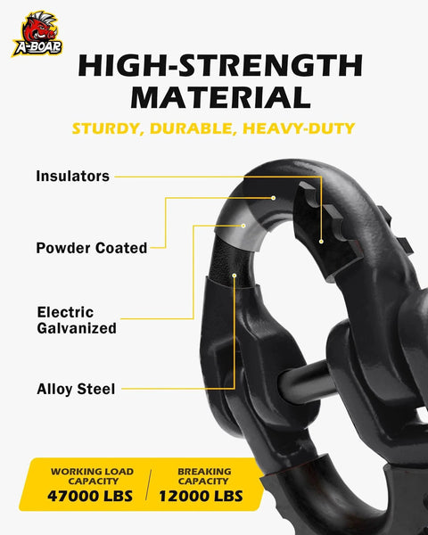 Diagram of Two Pack Half Inch Safety Chain Connector Links Hammerlock Coupling showing coating and strength features.