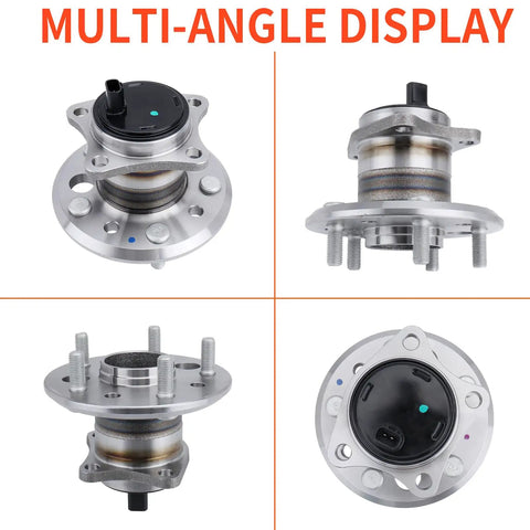 Rear Wheel Hub And Bearing Assembly Right Side 512207 With Easy Install For Lexus ES300 ES330 ES350 And Toyota Avalon Camry Highlander Solara 5 Lug ABS Compatible shown from multiple angles