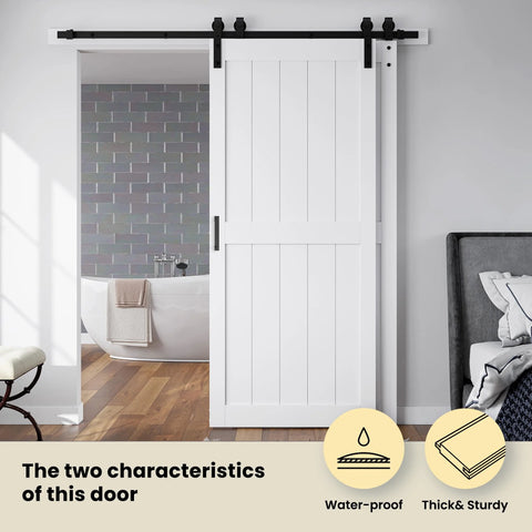 Space Saving Double MDF Sliding Barn Doors 48x96 With 8ft Bypass Hardware Kit installed in modern home interior.
