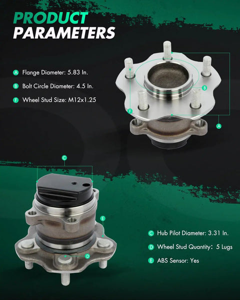 Rear Wheel Hub Bearing Assembly Fits Nissan Rogue 2008 Through 2013 And Rogue Select 2014 Through 2015 With 5 Lugs ABS FWD 512398
