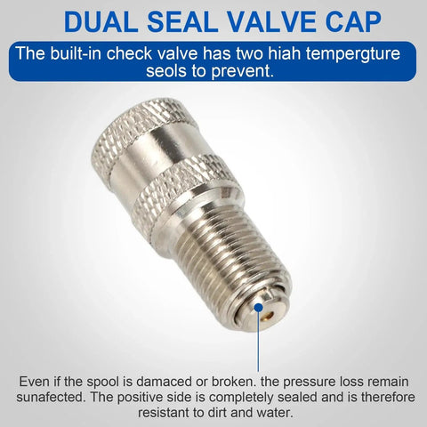Double Seal Brass Tire Valve Cap With Dual High Temp Seals For High Pressure Car Truck RV Bus Tires Nickel Plated Durability