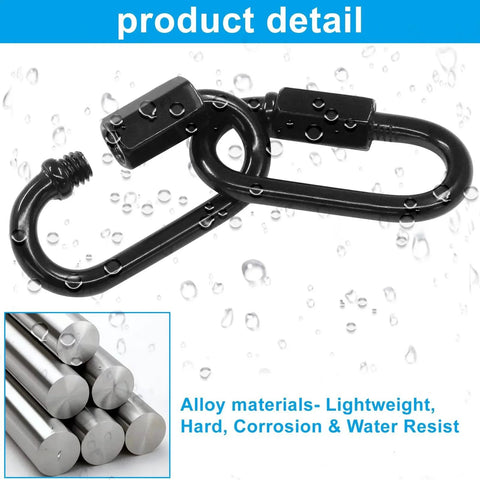 M3.5 Black Quick Link Chain Connector Set showing metal carabiner screws and alloy material, suitable for outdoor and chandelier use.