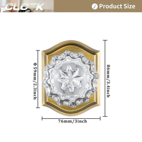 Product size diagram of 2 Pack Crystal Glass Dummy Door Knobs Non-Turning Single Side For Interior Doors In Antique Brass.