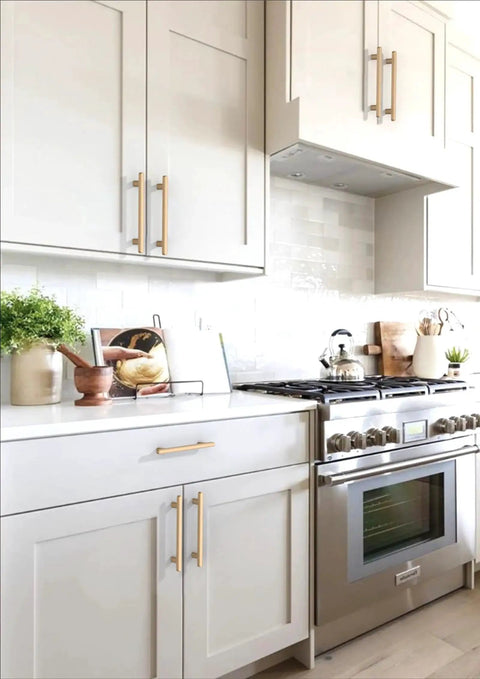 Champagne Bronze Cabinet Pulls 5 Inch 128mm 10 Pack Solid Zinc Alloy Drawer Handles on white kitchen cabinets