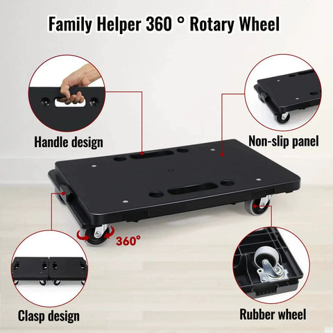 Heavy Duty Furniture Dolly With Interlocking 4 Wheel Flat Dollies 16 X 11 Inches 500 LB Capacity, highlights handle, non-slip panel, and rubber wheels