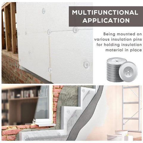 1.5 in perforated insulation pins with self-locking washers, galvanized steel plaster washers, for wall and ceiling, 1000 pieces