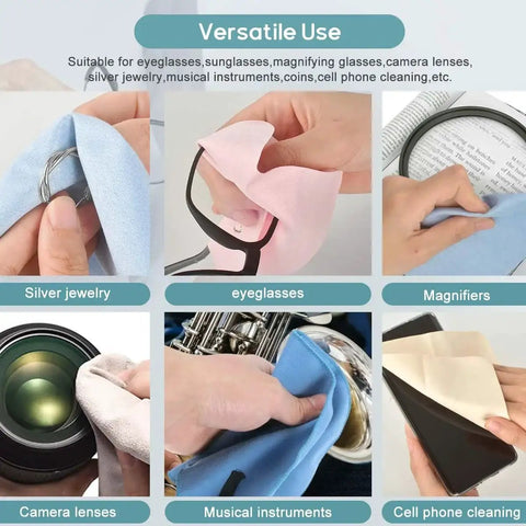Large Suede Microfiber Cleaning Cloths For Eyeglasses 12 Pack 20x20 Cm Lint Free used on various objects to showcase versatility.