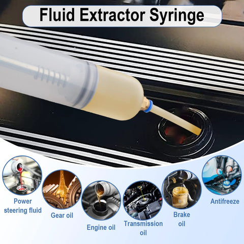 Fluid extractor syringe 200cc with two 9.2-inch extension tubes for automotive oil changes