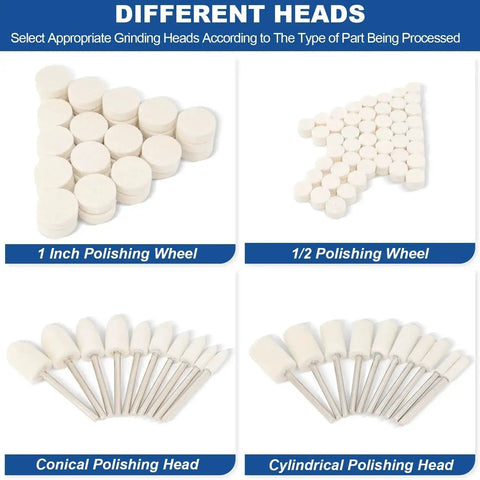 115 Piece Polishing Buffing Wheel Set For Dremel Tools 1 Eighth Inch Shank Pro Grade Wool Buffers For Metal Jewelry Wood Long Lasting