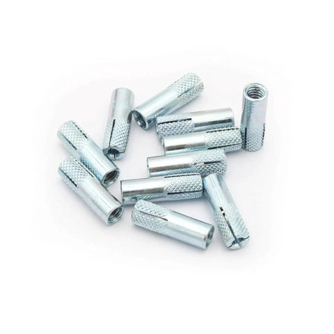 Knurled Drop In Anchors One Quarter Inch Twenty Thread For Solid Concrete Internal Forced Expansion Carbon Steel Zinc Plated Silver 50 Pieces