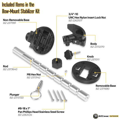 Beefed Up Electric Steer Trolling Motor Stabilizer Mount For Minn Kota Terrova Riptide Ulterra PowerDrive and more shown with components including rod, bases, and screws.