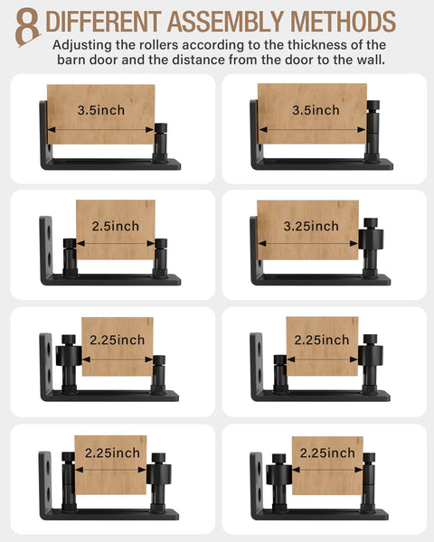Sliding Barn Door Floor Guide With Adjustable Stay Rollers, Low Profile Flush Design, Bottom Mount, 8 Setup Options